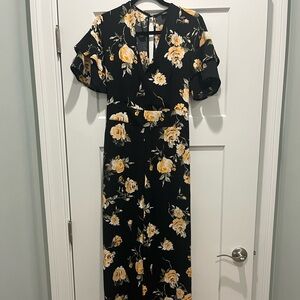 DYNAMITE - Black Yellow Floral Jumpsuit - Small